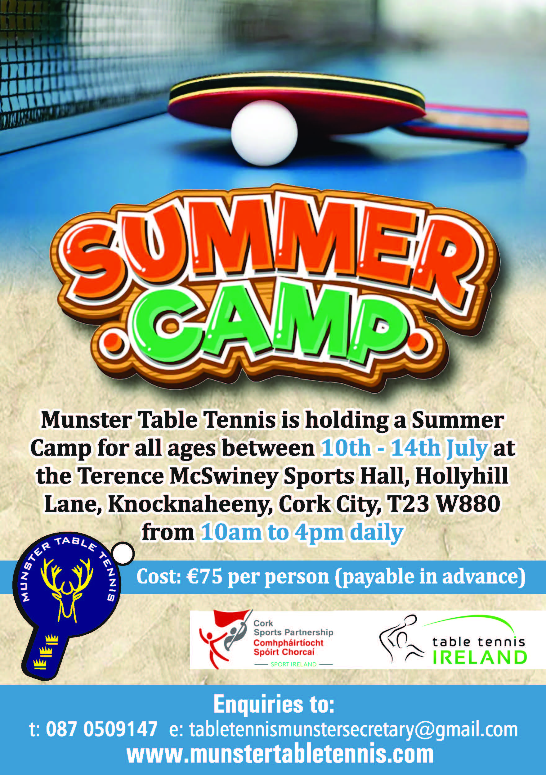 Table Tennis Summer Camp Cork Sports Partnership